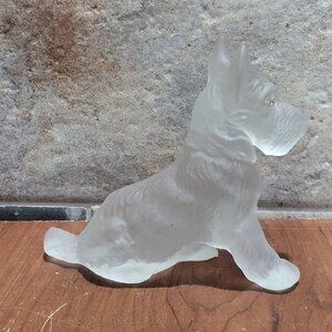 Vintage Frosted Glass Scottie Dog Puppy Sparkling Eyes Paperweight Figurine Deco